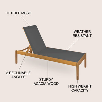 Lagunan 77.56"x26.38" Modern Minimalist Adjustable Acacia Wood Chaise Outdoor Lounge Chair - JONATHAN Y